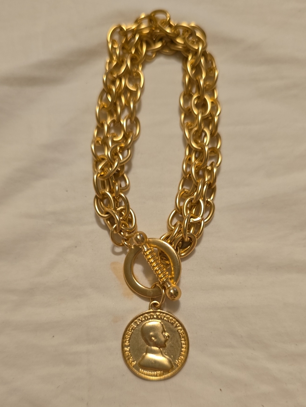 Gold-Tone Multi-Link Chain Bracelet with Coin Pendant